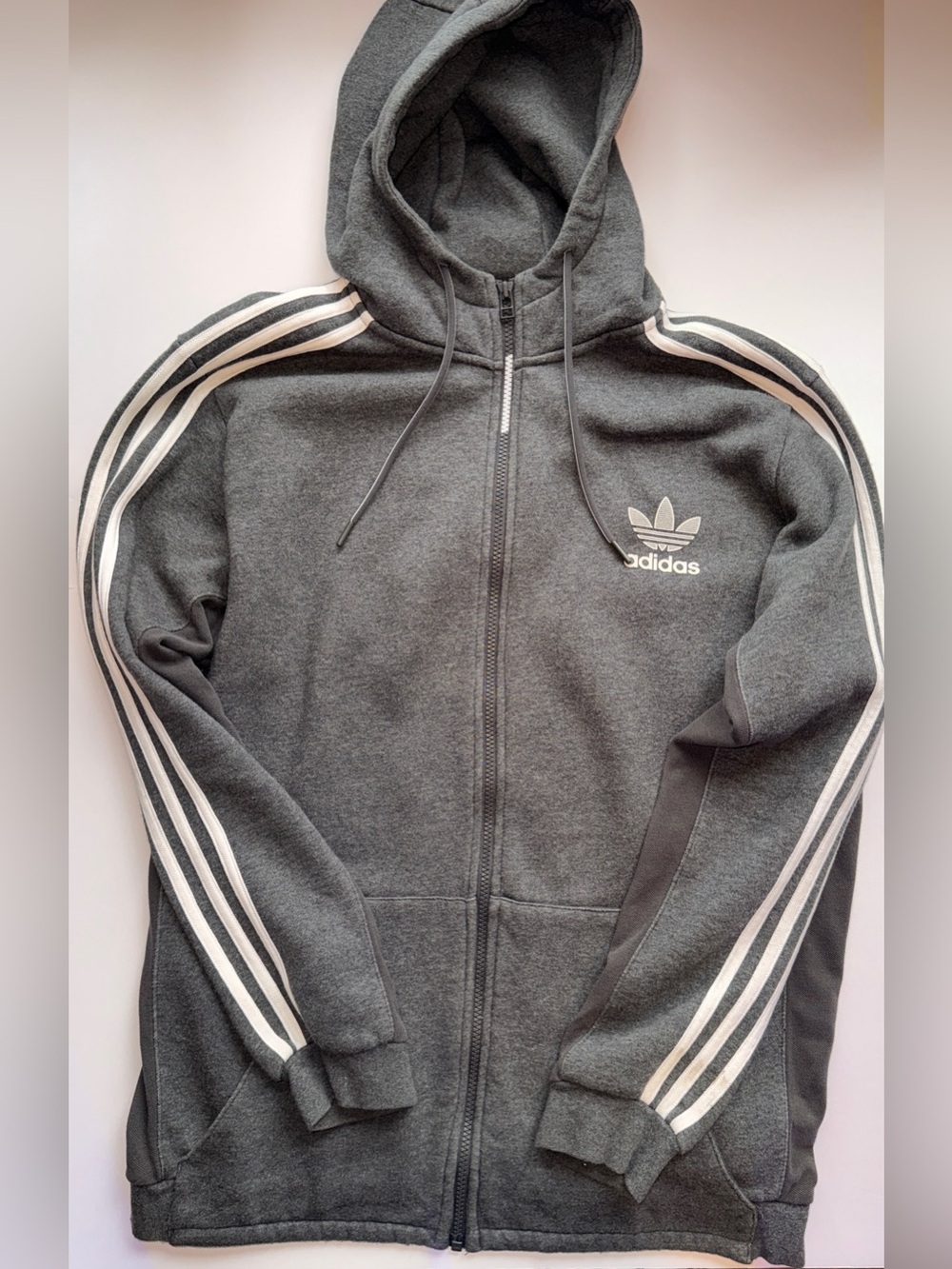 adidas Dark Gray Full-Zip Hoodie with White Stripes